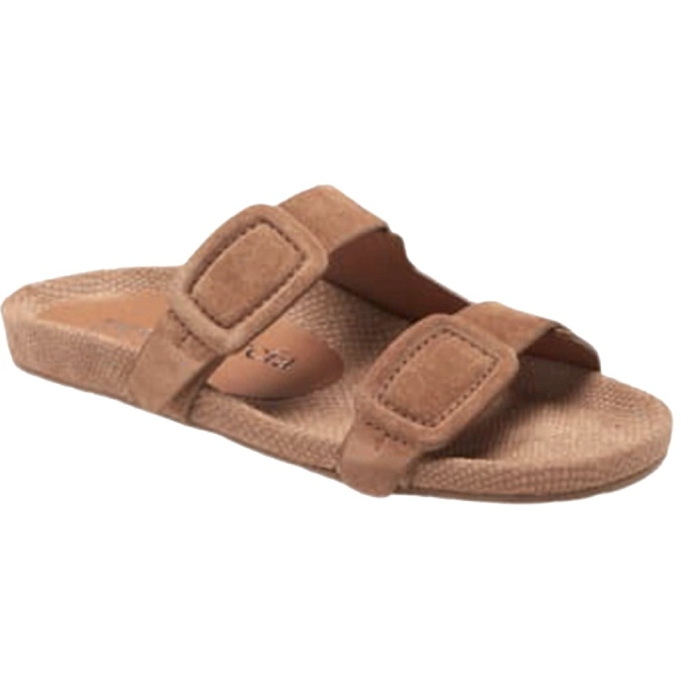 NWOB Pedro Garcia Hazelnut Brown Suede Arielle Snake Embossed Buckle Slide -Sz 7